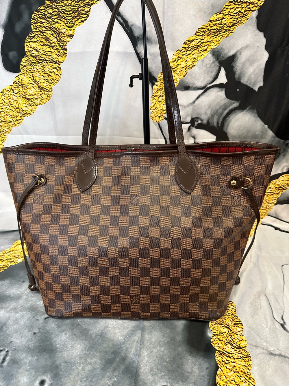 Louis Vuitton Damier Ebene Neverfull MM with red interior